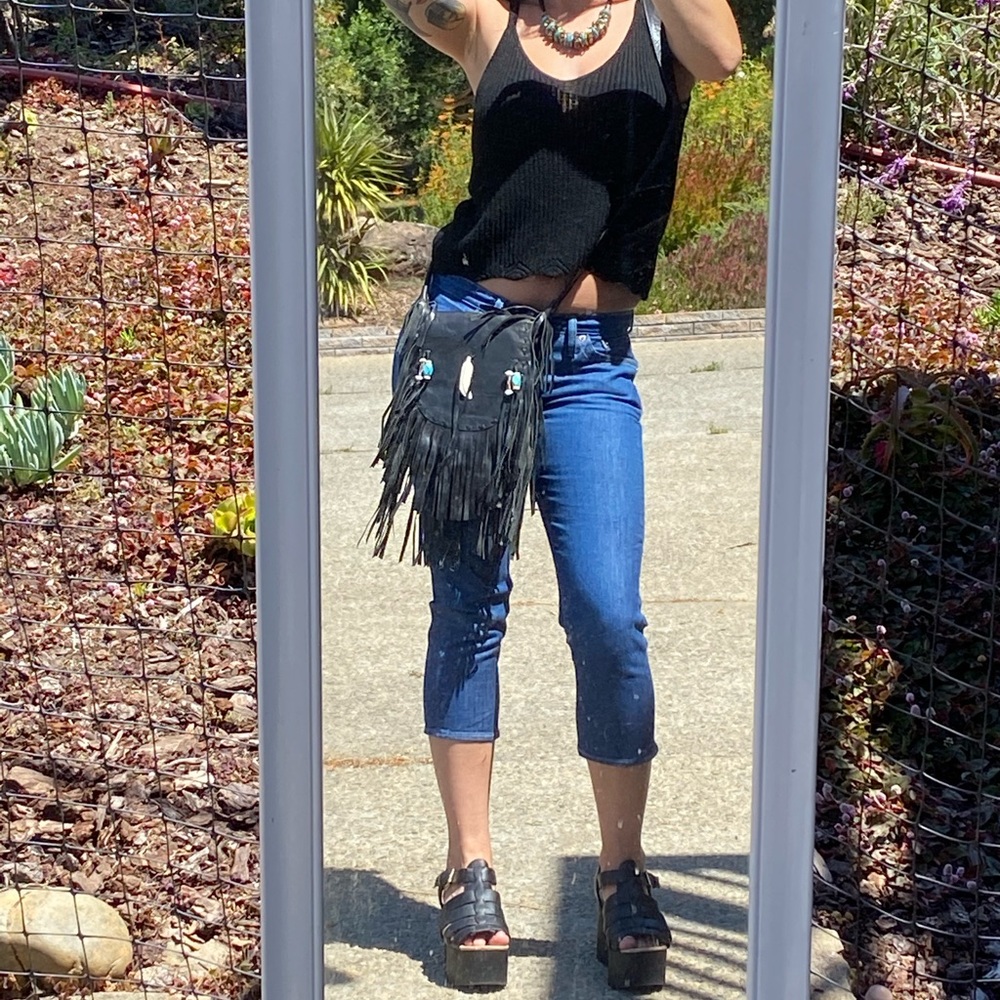 Black Leather Fringe Indi Crossbody Bag